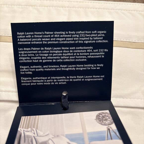 Ralph Lauren Organic Cotton Percale Palmer Full Flat Sheet $150 White/Sand Dune - Picture 4 of 7